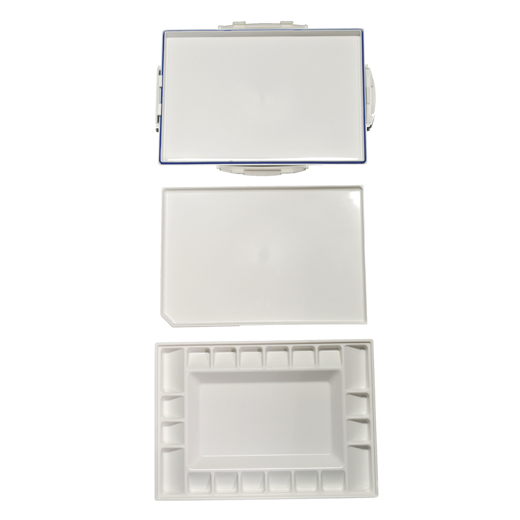Airtight, Stain-Resistant Plastic Folding Palette with 20 Slanted Wells and 1 Large Mixing Area - 9" x 13"