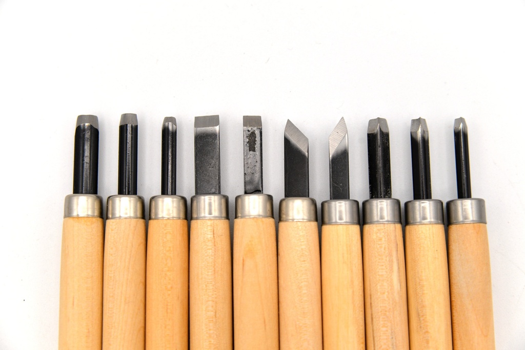 Wood Carving Set of 10 Knives with Cloth Bag and Whetstone