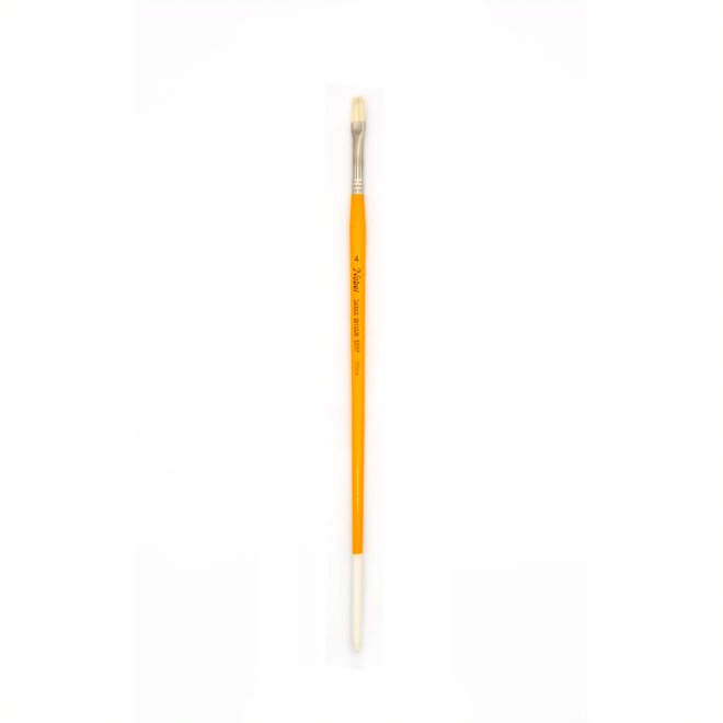 Nobel - White Hog Bristle Brush with Long Handle - Flat #4