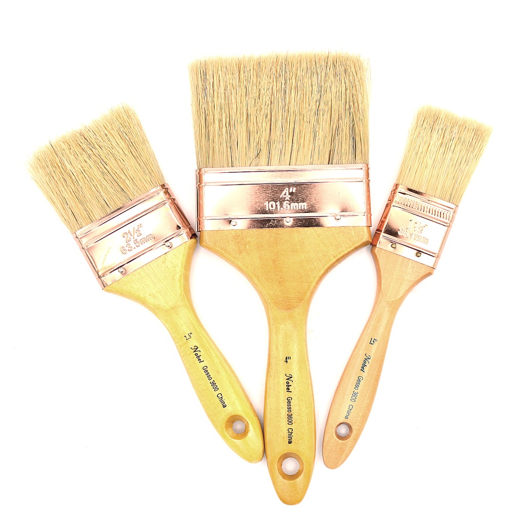 White Hog Bristle Decorator's Brush with Wooden Short Handle - Flat 1"