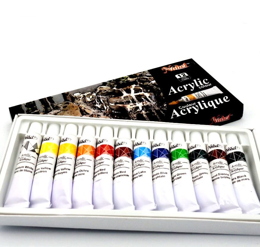 Nobel Professional Grade Acrylic Paint - Set of 12 Tubes, 12 ml