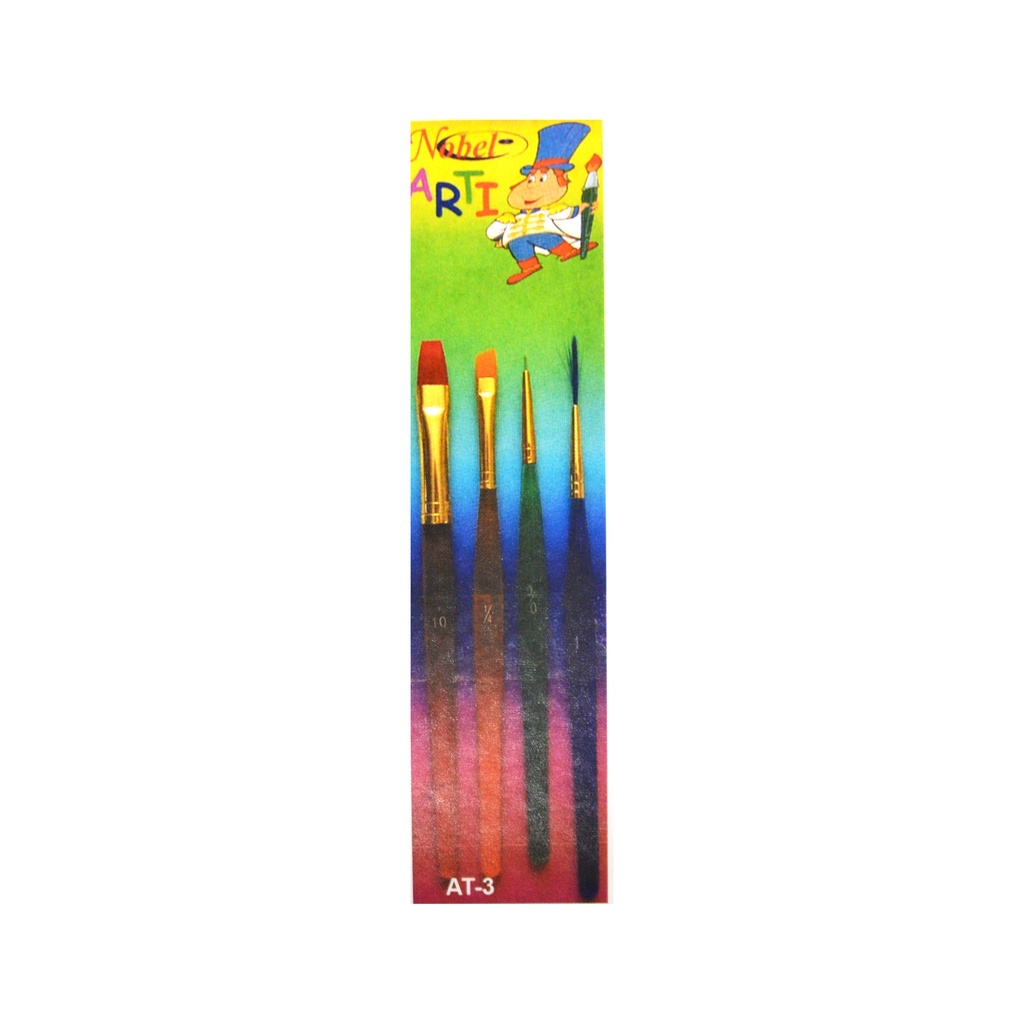Colorful Transparent Short Handle Brushes For Children - Set of 4 (1 Flat, 1 Angular, 1 Round, 1 Liner)