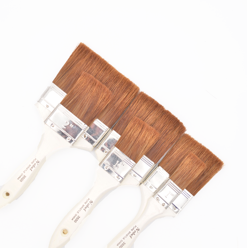 Brown Bristle Brush with White Handle - Flat 1.5"