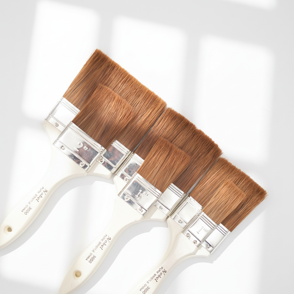 Brown Bristle Brush with White Handle - Flat 1.5"