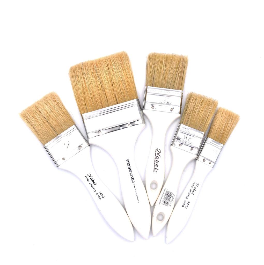 White Bristle Decorator's Brush with Wooden Long Handle - Flat 1"
