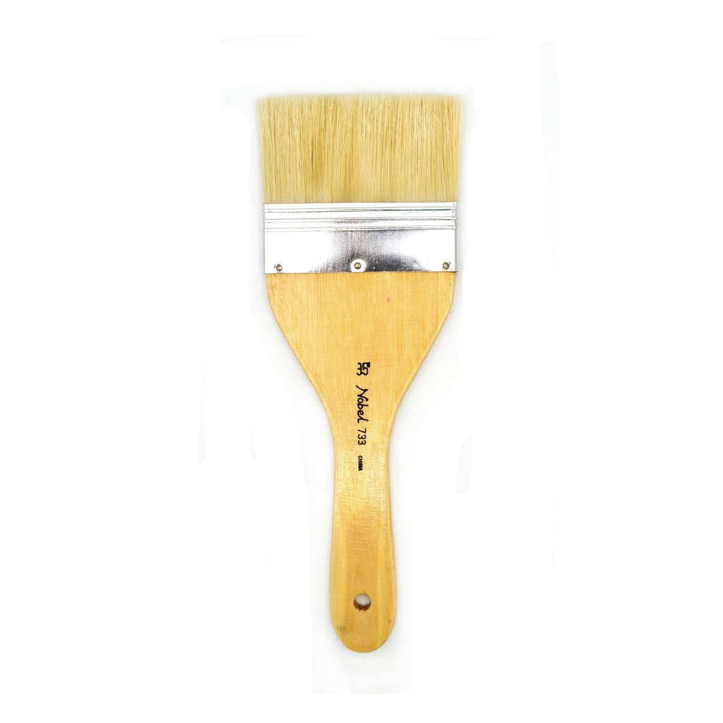 White Bristle Decorator's Brush with Wooden Short Handle - Flat 3.5"