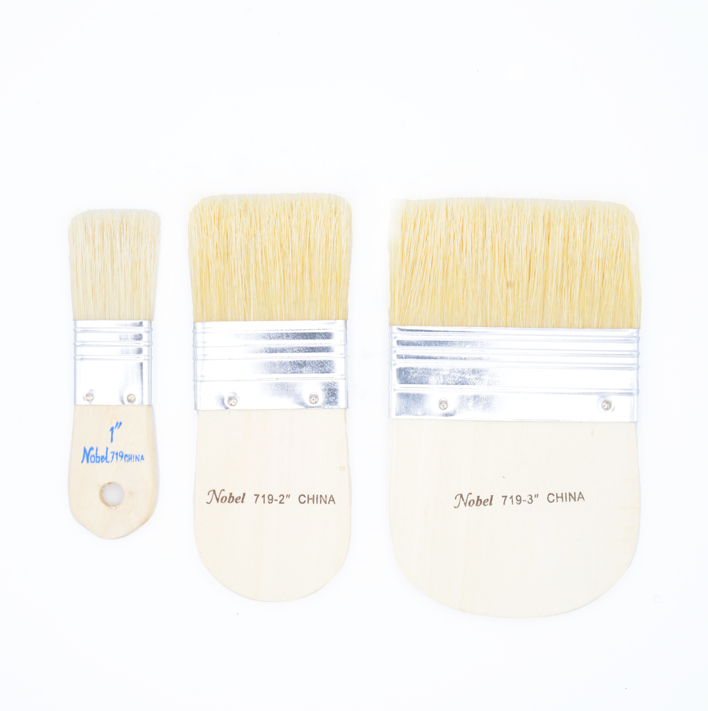 White Hog Bristle Decorator's Brush with Small Handle - Flat 3"