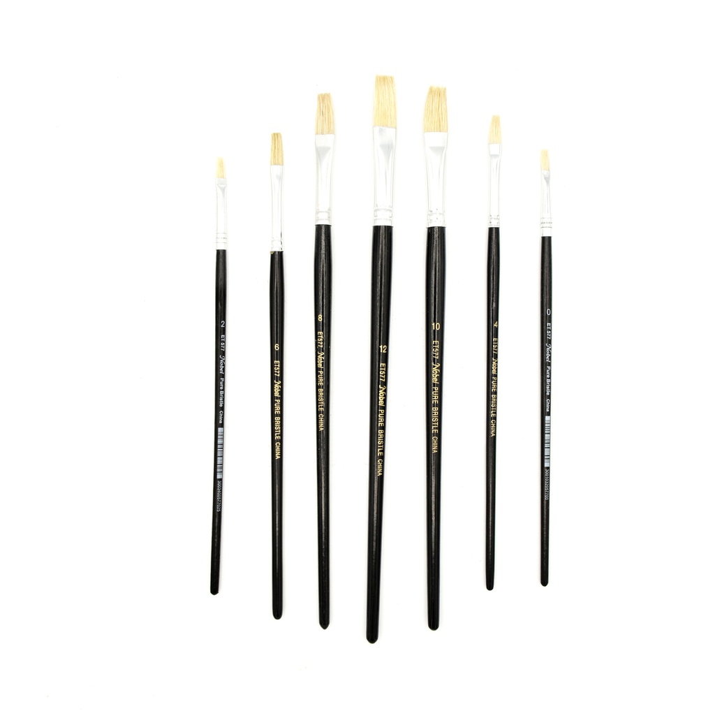 Eterna - White Hog Bristle Brush with Short Black Handle - Flat #14