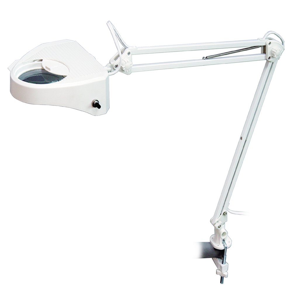 Lampe à loupe blanche sur bras pivotant