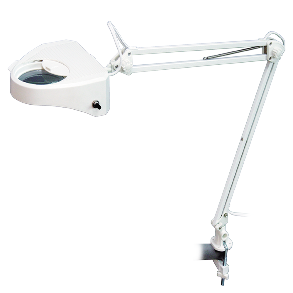 White Swing Arm Magnifier Lamp - Clamp-On Style