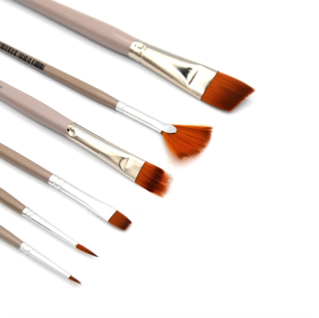 Comet - Set Of 6 Mixed Golden Synthetic Short Handle Brushes