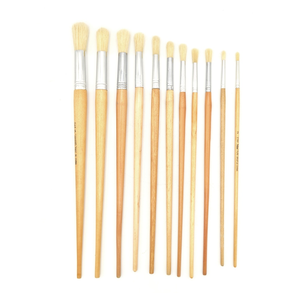 Eterna - White Hog Bristle Brush with Long Handle - Round #7