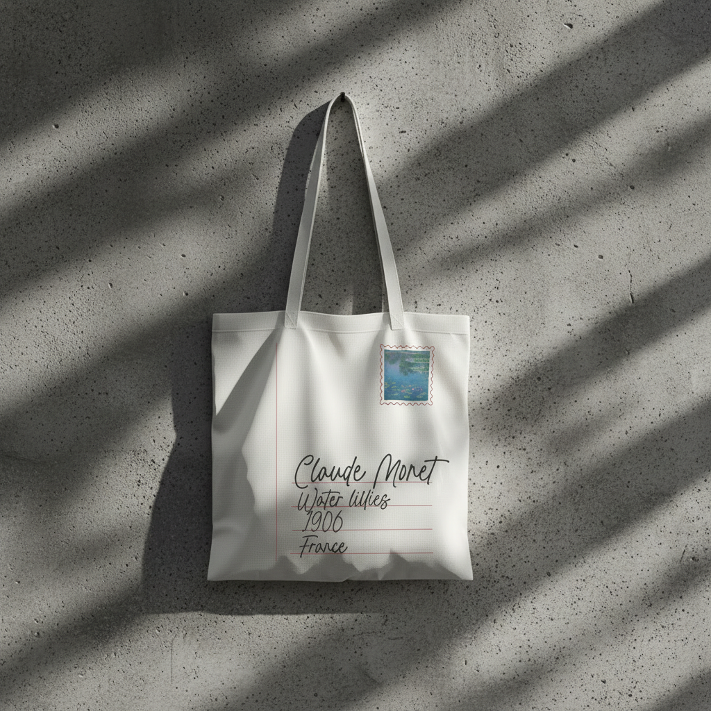 Monet Postcard Tote Bag - 100% Cotton with Zipper and Inner Pouch