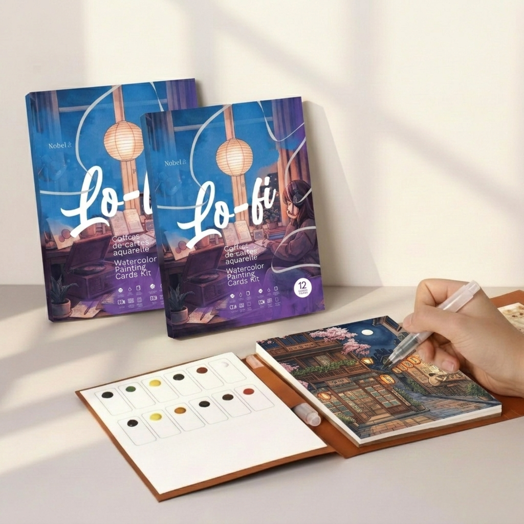 Watercolor Painting Cards Kit - Lo-Fi, 12 Sheets (5 x 7")