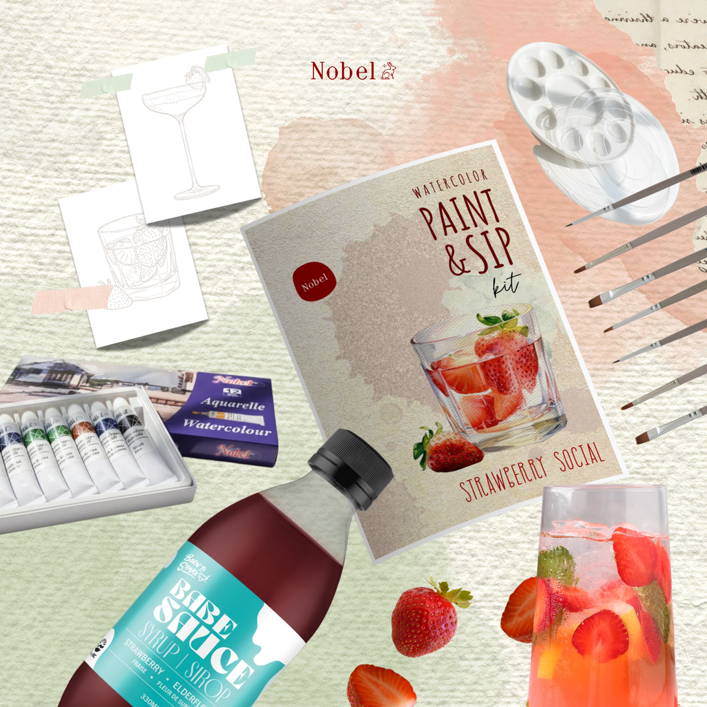 Paint and Sip - Watercolor Strawberry Social Kit