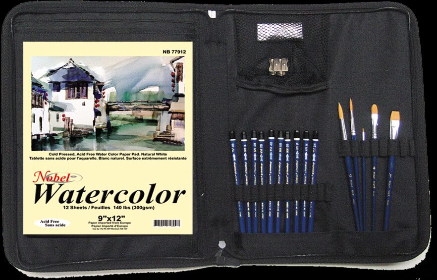 Watercolor Set - Paper Pad, Case, Watercolor Pencils and Brushes