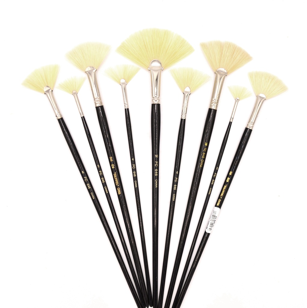 White Hog Bristle Brush with Long Black Handle - Fan #12