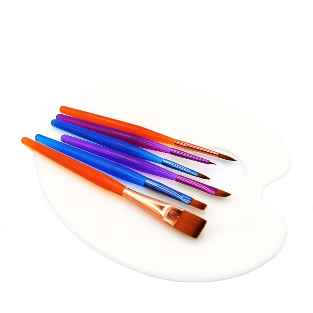 Paint Brushes with Palette Kit (5 Brushes & oval plastic palette) 