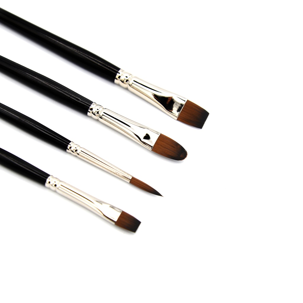 Aquaflex - Brown Synthetic Brush, Long Handle Set Of 4 (Filbert #10, Bright #6, Round #4, Round #6)