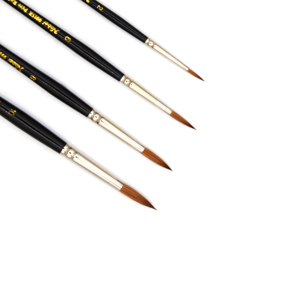 Pure Red Sable Brush with Short Handle - Set of 4 Round Brushes