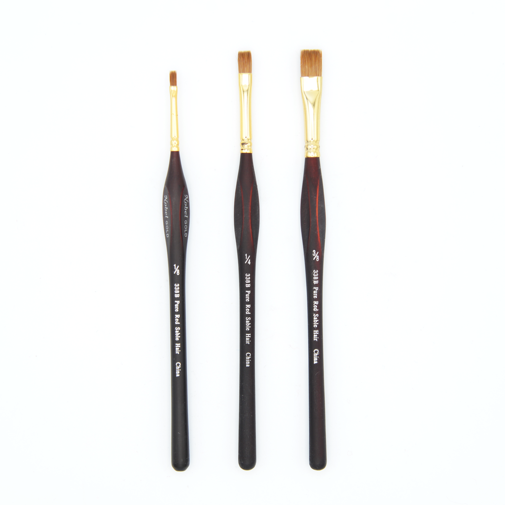 Gold - Red Sable Hair Brush with 24K Gold Ferrule and Triangular Handle - Bright 1/8"