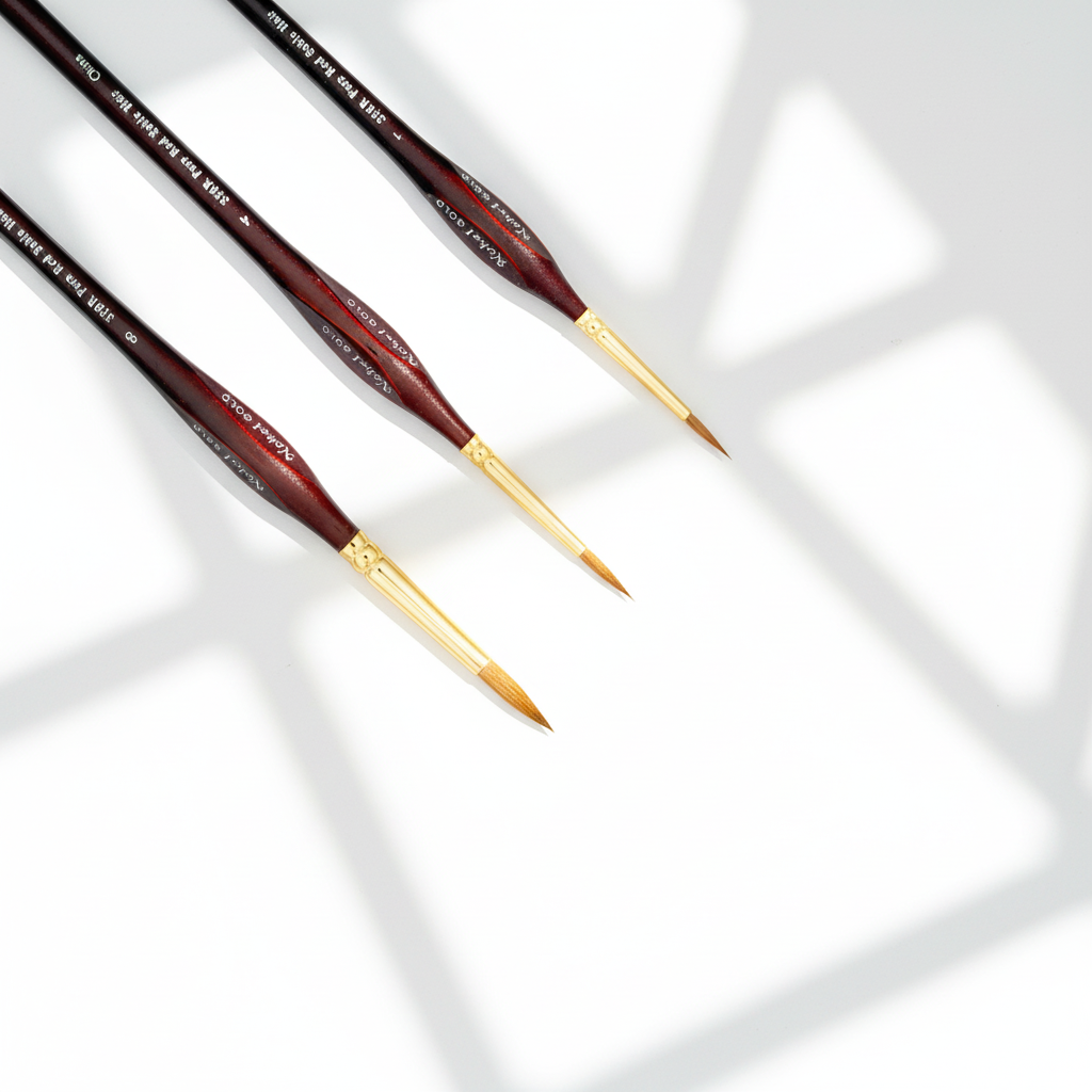 Gold - Red Sable Hair Brush with 24K Gold Ferrule and Triangular Handle - Round #4