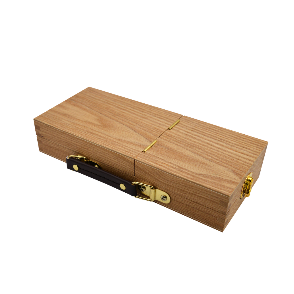 Wooden Foldable Brush Box with 4 Slots For Short Handle Brushes and Storage Space