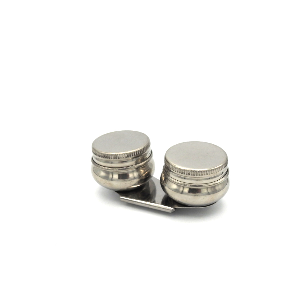 Tasse à palette en acier inoxydable avec couvercle vissé et clip (double) - 1 3/4" de diamètre x 1 1/4" de hauteur