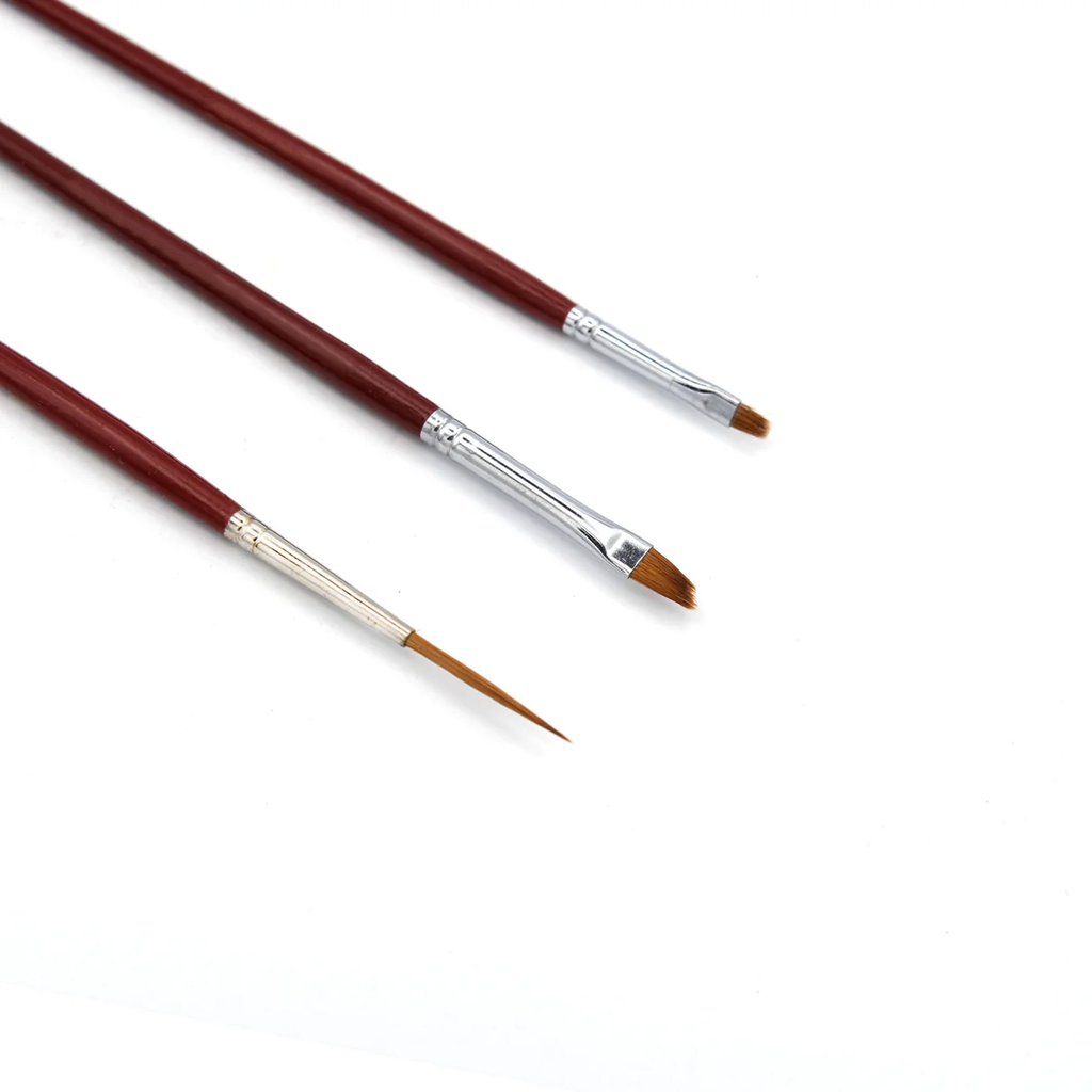 Pure Red Sable Hair Brush with Long Handle Precision Brushes - Set Of 3