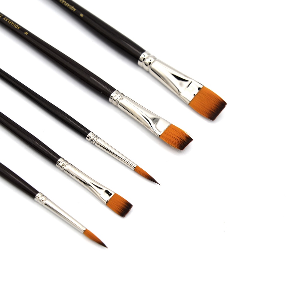 Aquaflex - Golden Synthetic Long Handle Brushes - Set Of 5 Mixed