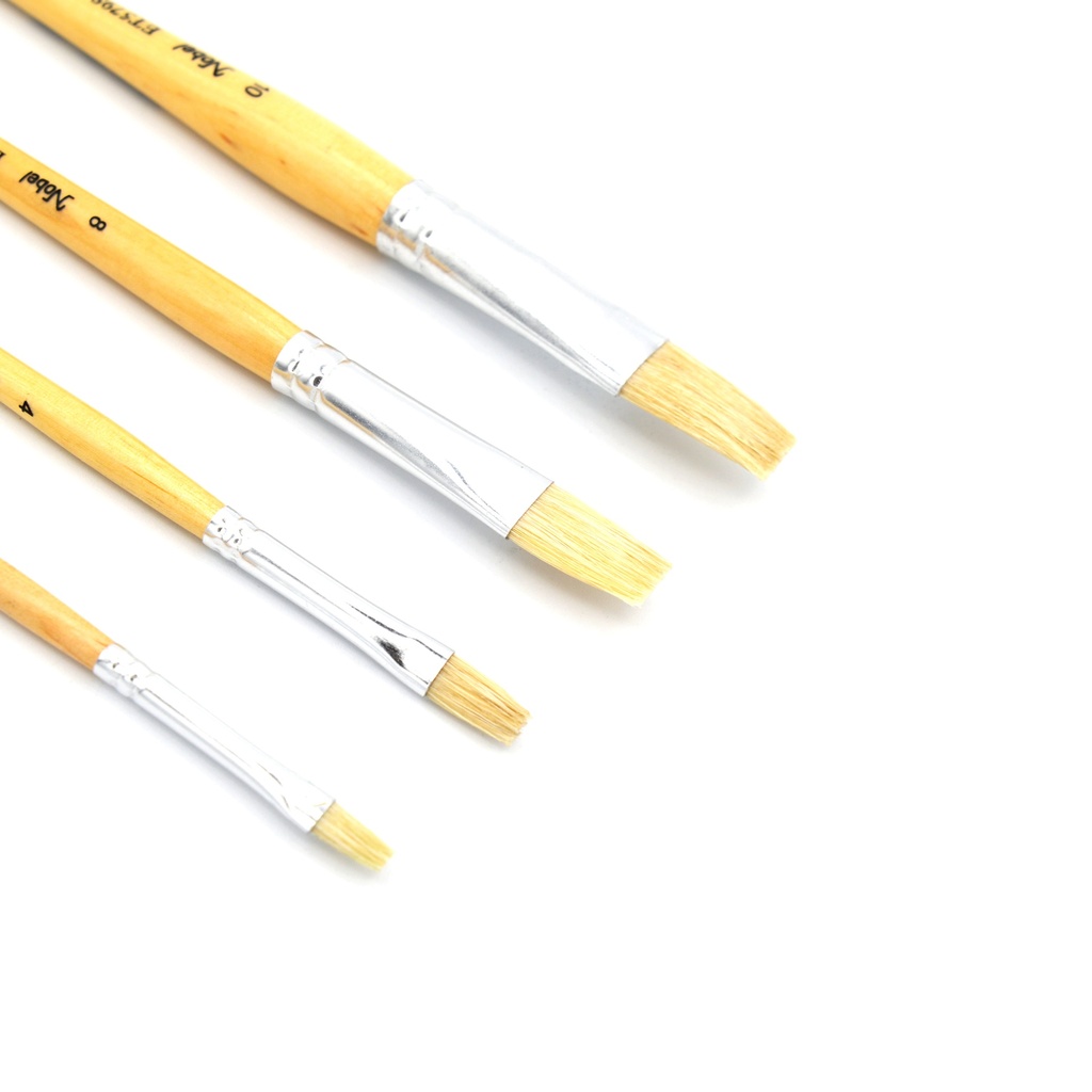 Eterna - White Hog Bristle Brush with Short Handle - Set of 4 Bright Brushes