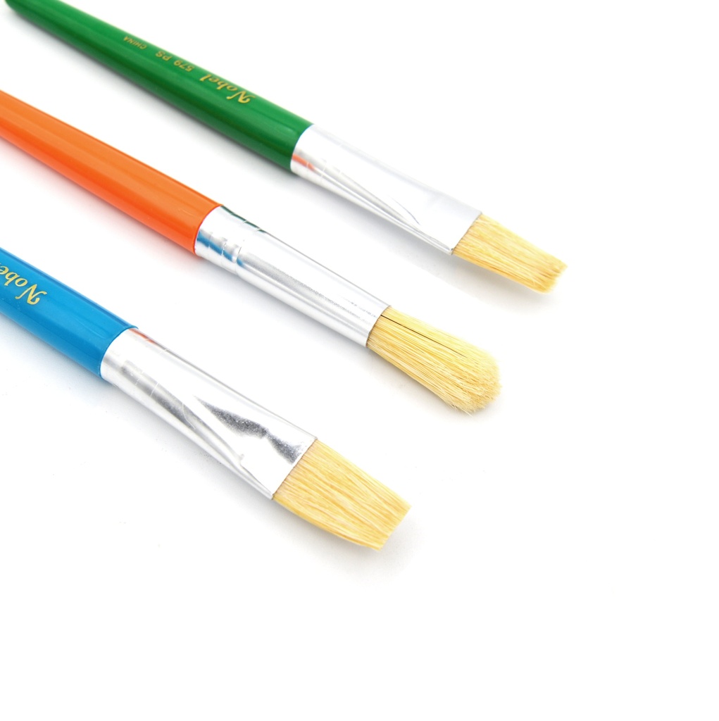 Eterna - White Round Hog Bristle Brush with Short Multicolored Handles - Set of 3
