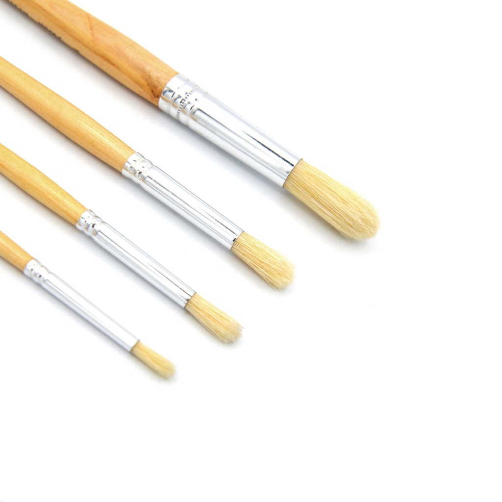 Eterna - White Hog Bristle Brush with Long Handle - Set of 4 Round Brushes