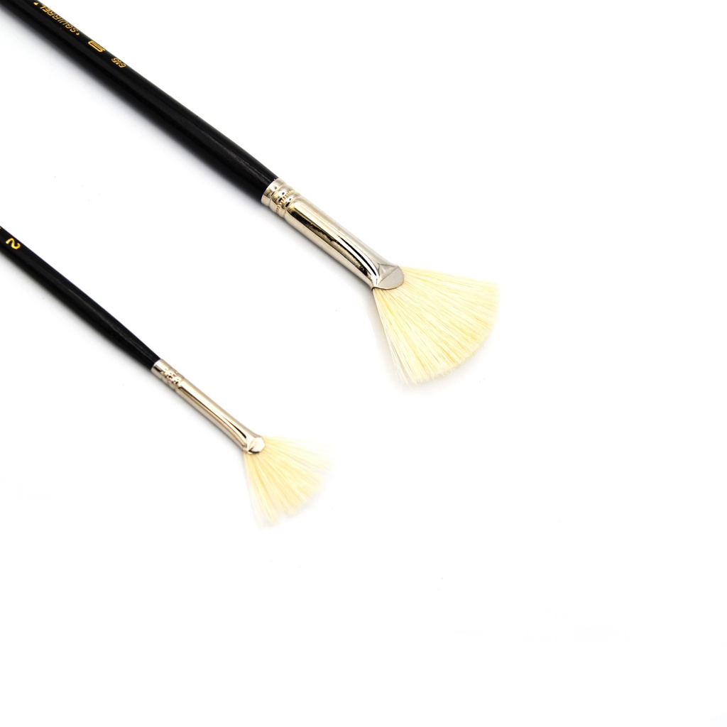 Eterna - White Hog Bristle Brush with Long Black Handle - Set of 2 Fan Brushes