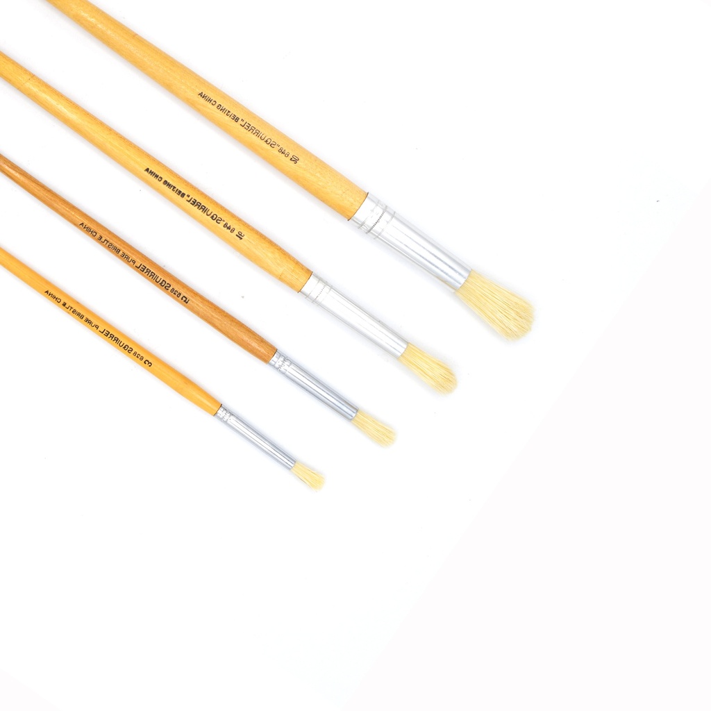 Eterna - White Hog Hair Bristle Brush with Long Handle - Set of 4 Round Brushes