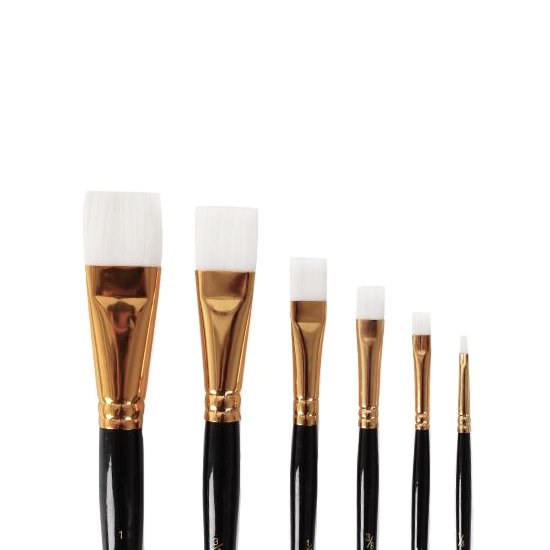 Stella - Pinceaux en taklon synthétique blanc avec manche court - Ensemble de 18 avec étui