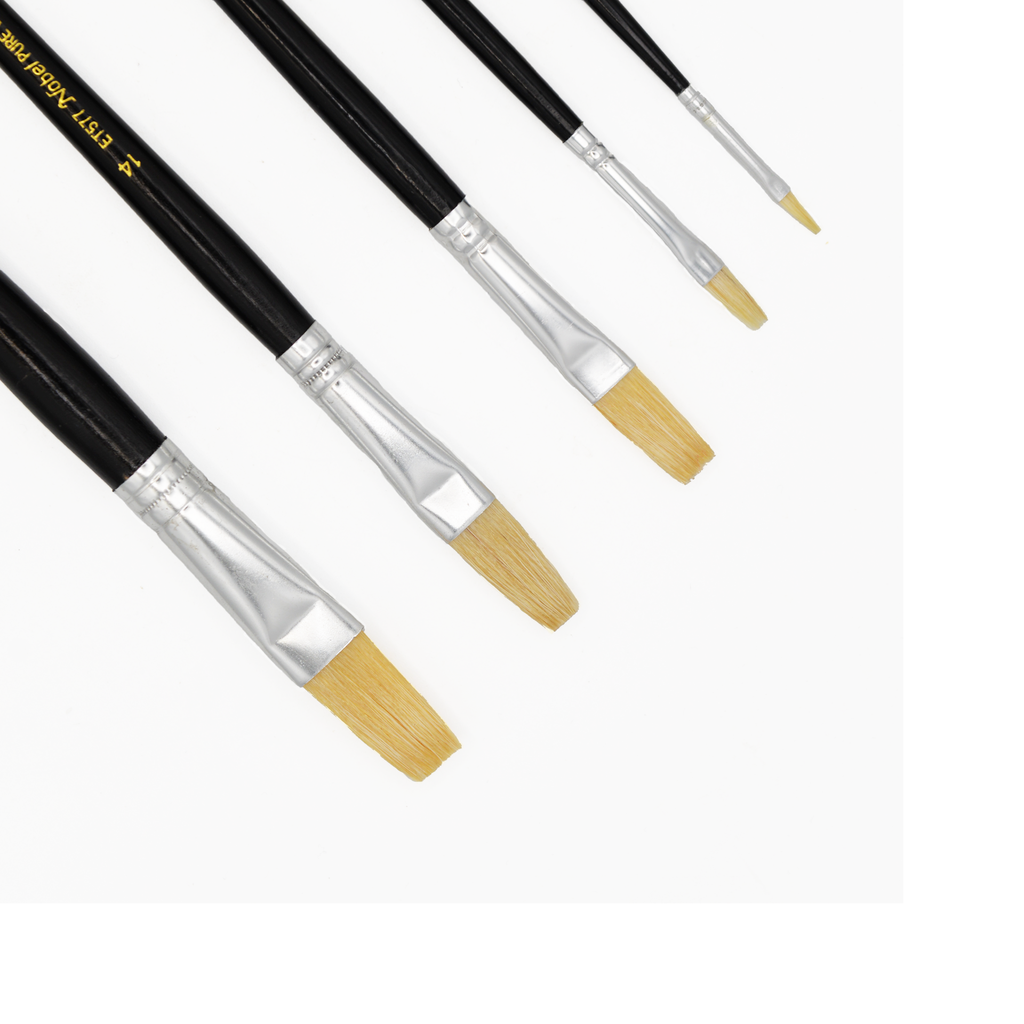 Hog Bristle Brush with Short Handle - Set of 5 Flat Brushes