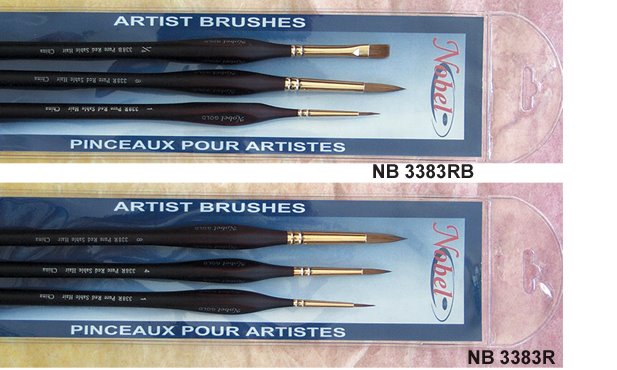 Gold - Red Sable Hair Brush with 24K Gold Ferrule and Triangular Handle - Set of 3 Brushes (Round, Bright)