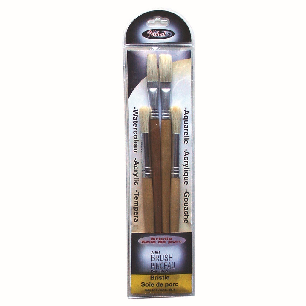 Eterna - White Hog Bristle Brush - Set Of 4 Mixed Short and Long Handle Brushes