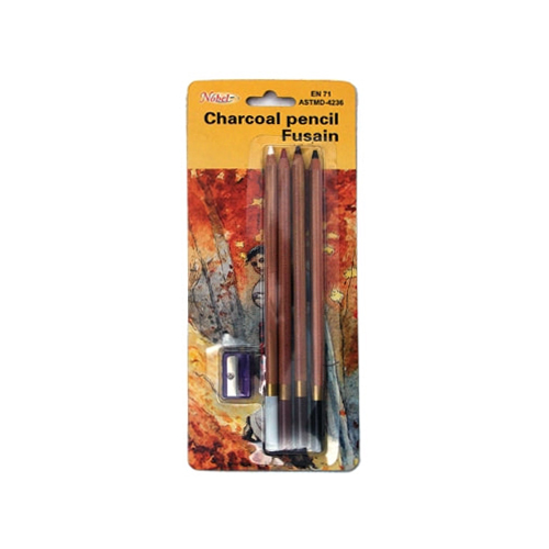 Nobel Charcoal Pencil Set - Set of 4 Colors + Sharpener