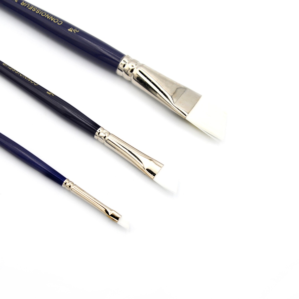 White Synthetic Hair Brushes with Short Handle - Set Of 3 Angled Brushes