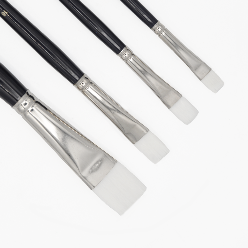 White Synthetic Hair Brush with Long Handle - Set Of 4 Bright Brushes