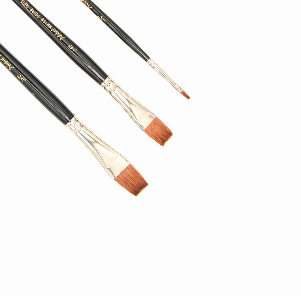Pure Sable Hair Long Handle Brush -  Set Of 3 (#2 Bright, #2 Round, #8 Round)