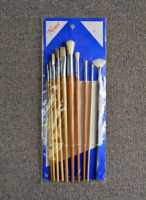 Eterna - White Hog Bristle Brush with Long Handle - Set of 10