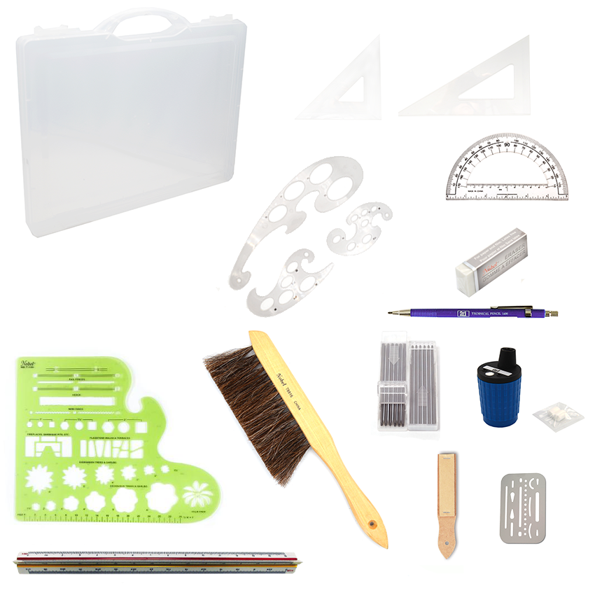 Drafting Set In A Clear Zippered Carry - Set of 14