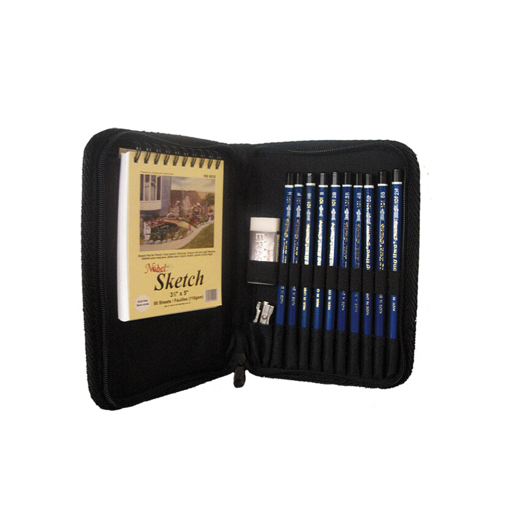 Set Of 12 Crayons, Drawing Pad, Pencils and Nylon Pencil Case