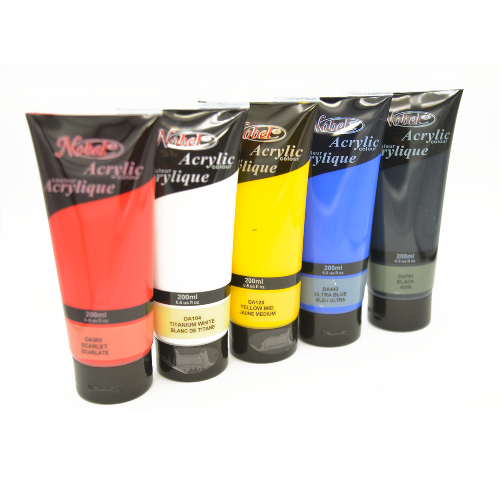 Couleurs de base acryliques de qualité professionnelle Nobel - Boîte de 5, 200 ml