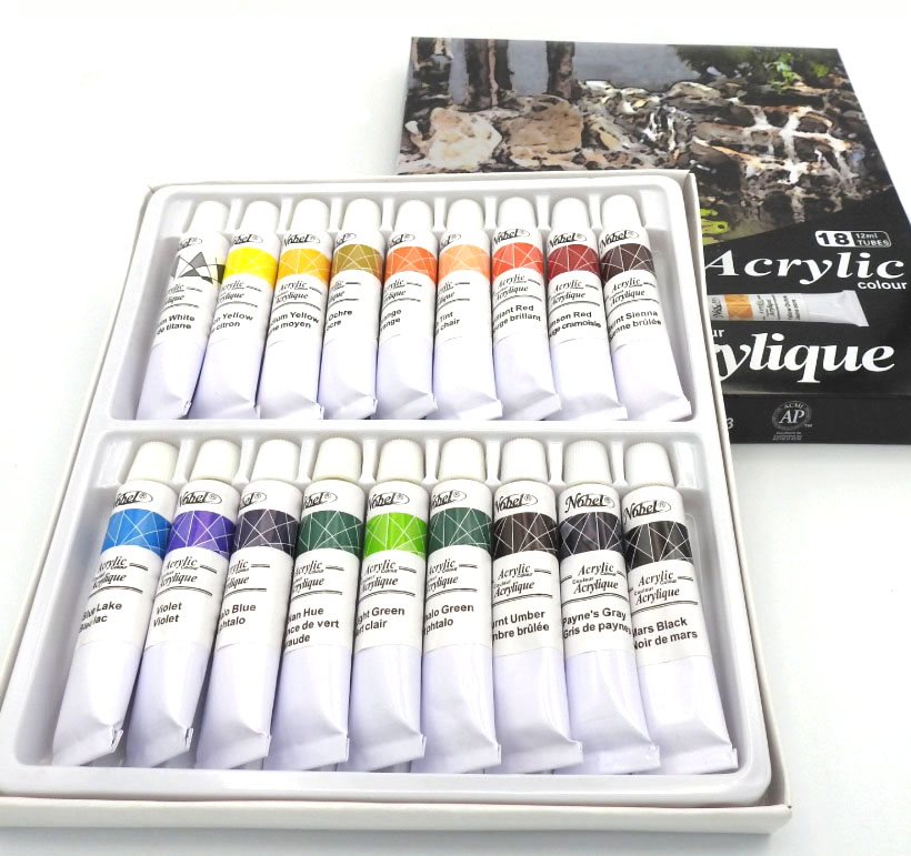 Nobel Peinture acrylique de qualité professionnelle ensemble de 18 tubes - 12 ml