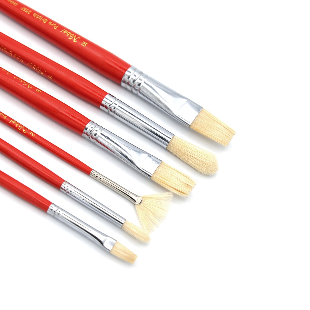 Nobel White Standard Quality Hog Bristle Brush with Long Handle - Set Of 6 Mixed Brushes