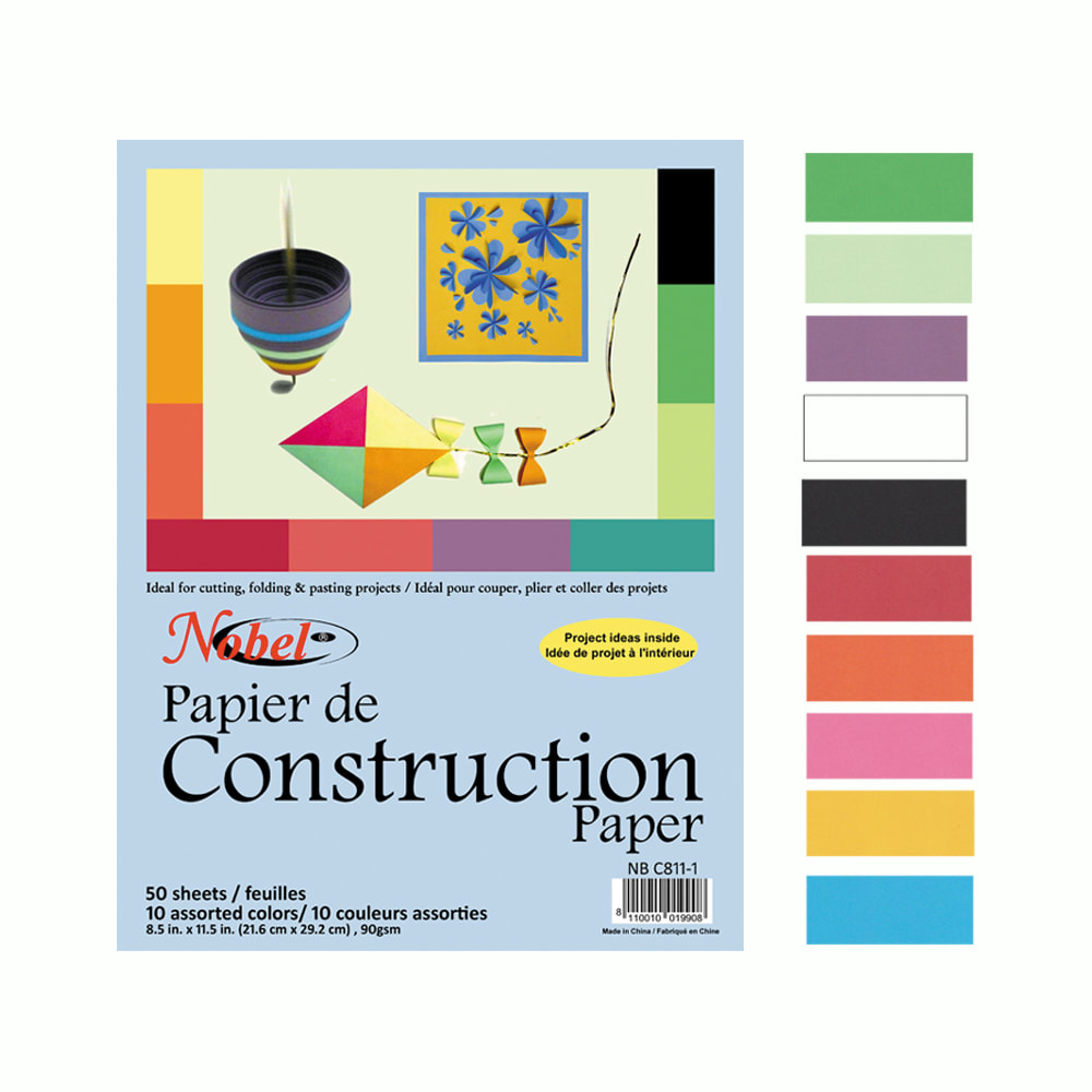 Bloc de papier de construction - 10 couleurs. 50 feuilles (8,5" x 11")